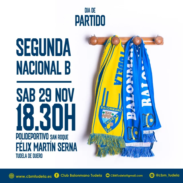🟡🔵A DEFENDER NUESTRO FORTÍN🟡🔵

Este finde nuestros chicos de Segunda Nacional B Simasec CBM Tudela  intentaran buscar la victoria en casa contra Casa del Pueblo BM Sariegos. 

Necesitamos a todo el pueblo y parte de la comarca animando en el Félix Martín Serna. Vengan con trompetas, bombos y sobretodo vestidos de amarillo.

P.D. Los cadetes de Marcave CBM Tudela serán los teloneros.

👥 Cadete
📍 Félix Martín S.
🗓️ 29/11
🕒 16:30
💥 @marcave_sl  CBM Tudela VS BM Laguna A

👥 Senior
📍 Félix Martín S.
🗓️ 29/11
🕒 18:30
💥 Simasec CBM Tudela VS Casa del Pueblo BM Sariegos

1...2...3...¡TUDELA!💛💙💪🤾‍♂️