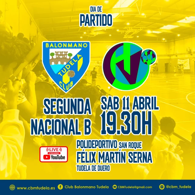 🟡🔵Tudela vs Handvall🔵🟡

Nuestros chicos del Simasec CBM Tudela vuelven a jugar en casa, y tienen en juego el pase a la Final 4 de la Segunda Nacional B.  Prometemos acción, emoción y buen balonmano (o algo parecido).

👥 Segunda Nacional B masculino
🗓️ 11/04
⌚19:30h
📍 P. Félix Martín Serna
💥Simasec CBM Tudela 🆚 Handvall Pistacyl

1...2...3...¡TUDELA!💛💙💪🤾‍♂️
